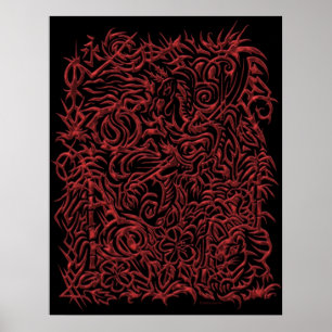 Poster rouge Chrome Oriental Tribal Tattoo