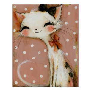 Poster Rouge cramoisi rose mat Chat souriant