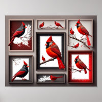 Poster rouge des oiseaux cardinaux du Nord