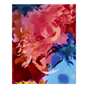 Poster Rouge et bleu vif, explosion abstraite de flamme