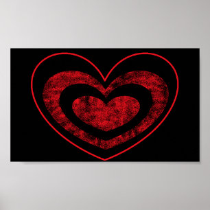 Poster rouge et noir Coeur mur suspendu