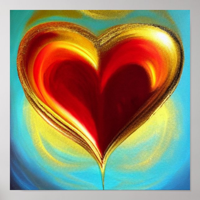 Poster rouge et or brillant Coeur (Devant)