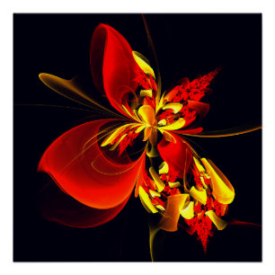 Poster Rouge Jaune Floral Moderne Résumé Modèle Art #10