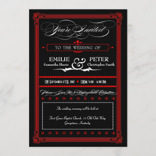 Poster rouge & noir Style Mariage Invitations