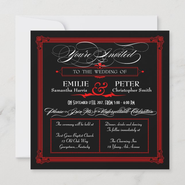 Poster rouge & noir Style Mariage Invitations (Devant)