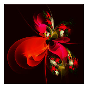 Poster Rouge Vert Floral Moderne Art Abstrait Motif #02