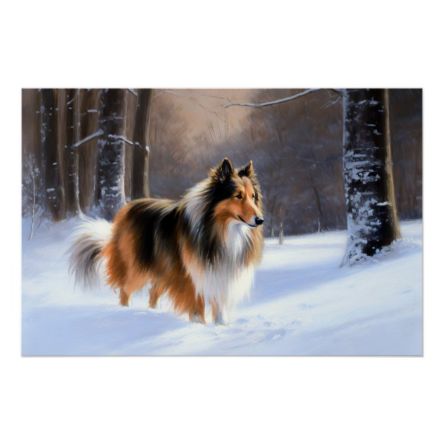 Poster Rough Collie Laisser Neige Noël (Devant)
