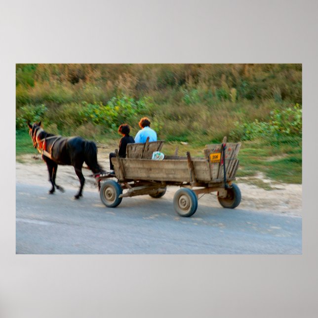 Poster Roumanie, cheval et char (Devant)