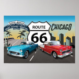 Poster Route 66, Chicago à Père Noël Monica
