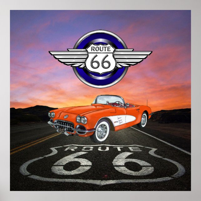 Poster Route 66 - Vintage - Voiture classique - SRF (Devant)