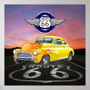 Poster Route 66 - Vintage - Voiture classique - SRF
