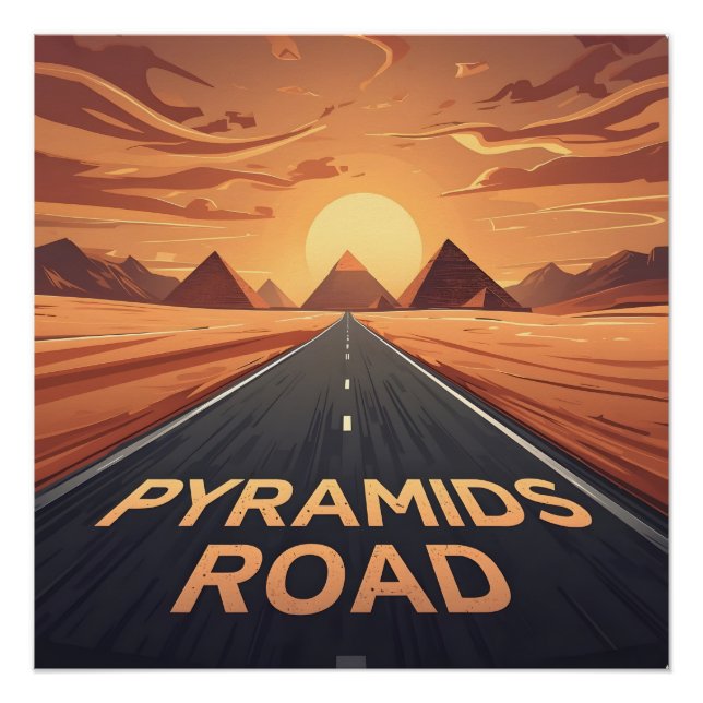 Poster Route des Pyramides Dorées Egypte Coucher de Solei (Devant)
