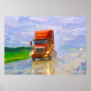 Poster Route rouge de camion conduisant dans l'affiche 4