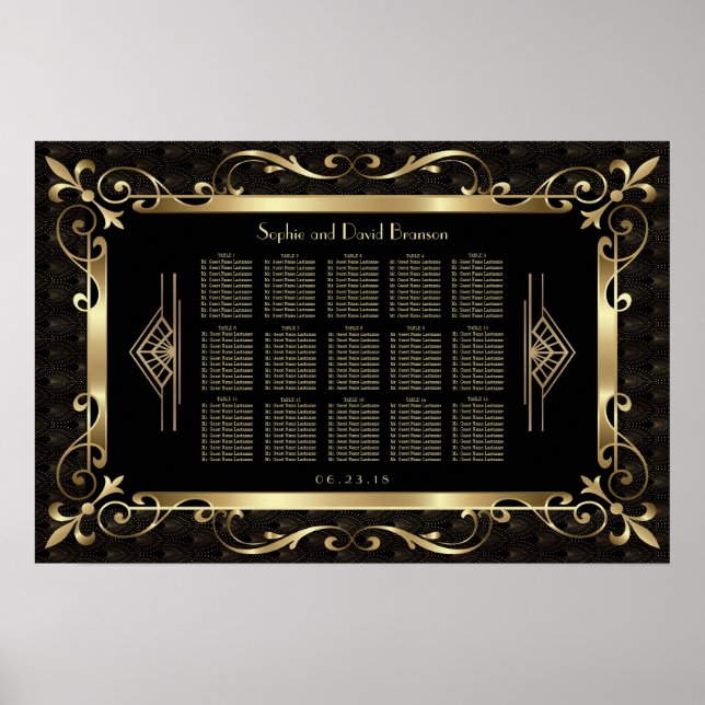 Poster Royal Roaring 20s Gold Art Deco Seating Chart (Devant)