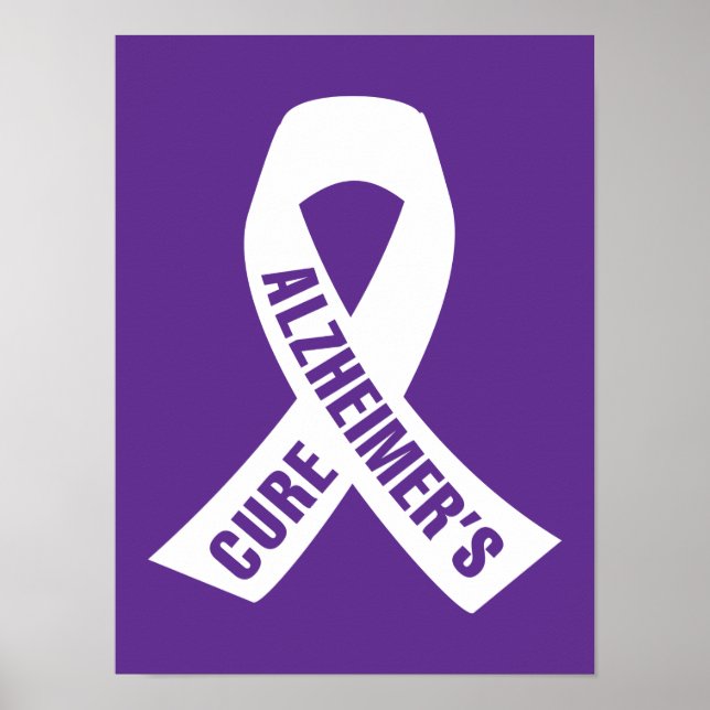 Poster Ruban Cure Alzheimers sur violet (Devant)