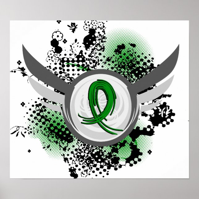 Poster Ruban de Grunge et ailes Blessure cérébrale trauma (Devant)