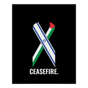 Poster Ruban drapeaux Israël et Palestine cessez-le-feu n