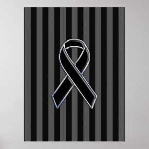 Poster Ruban noir élégant, sensibilisation, rayures verti