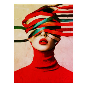 Poster Ruban Surréaliste Moderne Minimaliste Femme en Rou