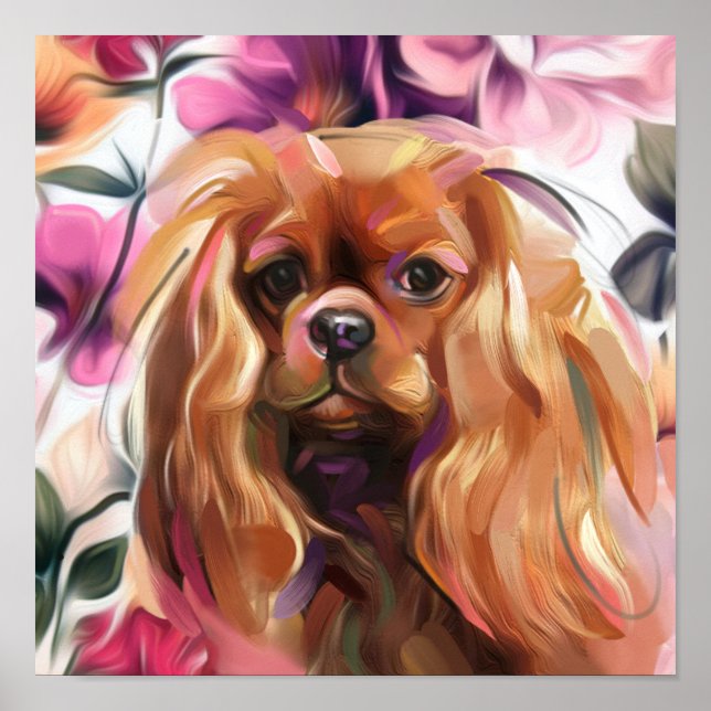 Poster 'Ruby' Cavalier dog art print on paper (Devant)