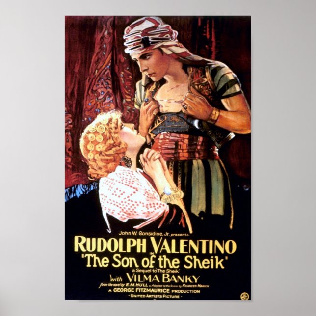 Poster Rudolph Valentino dans "Le Fils du Cheikh" (Devant)