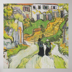 Poster Rue du village et escaliers d'Auvers avec figures