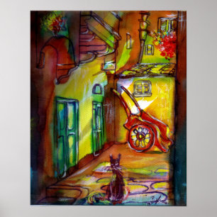 Poster ruelle médiévale de nuit à Florence
