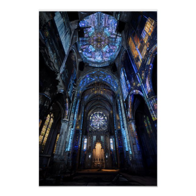 Poster Ruined Cathedral Stained Glass Projection Glow (Devant)
