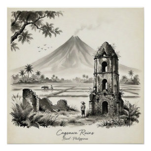 Poster Ruines de Cagsawa & Volcan Mayon Philippines