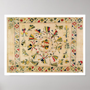 Poster Rumal : square embroidery cover showing punjabi da