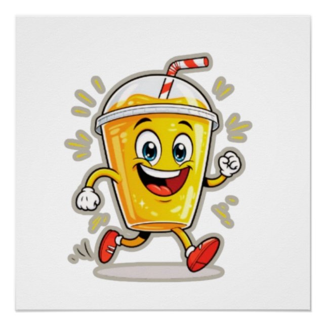 Poster **Running Juice Cup Cartoon – Fun Street Drink Cha (Devant)