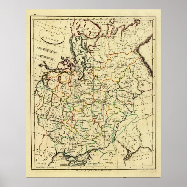 Poster Russia in Europe with boundaries outlined (Devant)