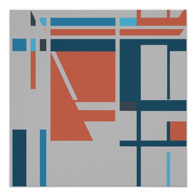 Poster Rust Turquoise Bleu MCM Look Carrés sur Grey (Devant)