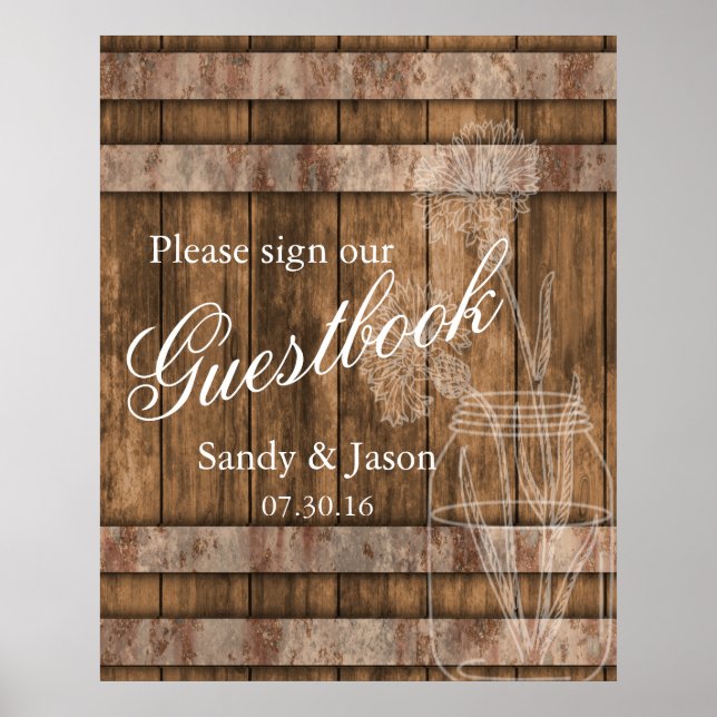 Poster Rustic Country Grange Wood Guestbook (Devant)