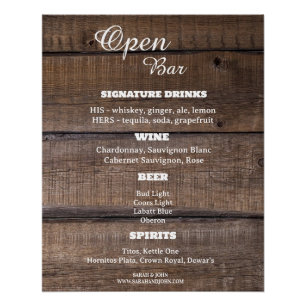 Poster Rustic Country Open Bar Sign Business Mariage