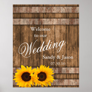 Poster Rustic Sunflower Barn Wood Wedding Welcome