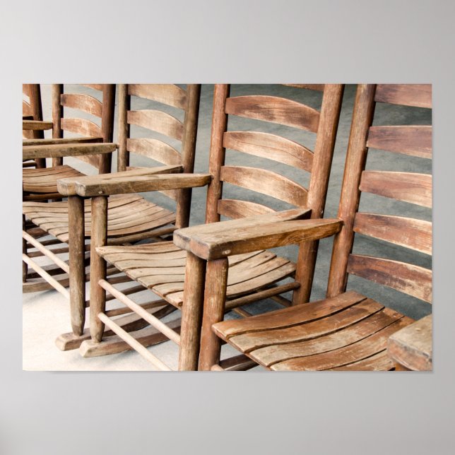 Poster Rustic Wooden Rocking Chairs (Devant)