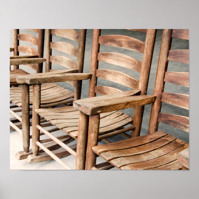 Poster Rustic Wooden Rocking Chairs (Devant)