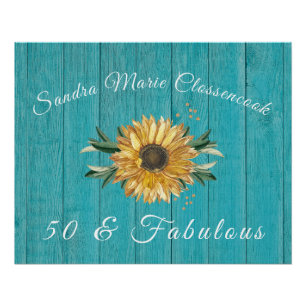 Poster Rustique 50 et fabuleux Tournesol Turquoise Anni