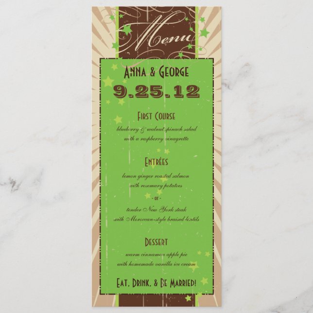 Poster rustique : Apple Green Custom Wedding Menu (Devant)