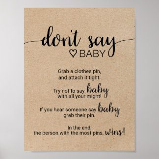 Poster Rustique Faux Kraft Calligraphie Ne pas dire Baby 