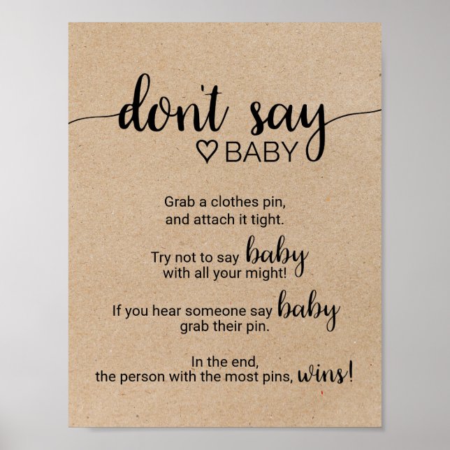 Poster Rustique Faux Kraft Calligraphie Ne pas dire Baby  (Devant)