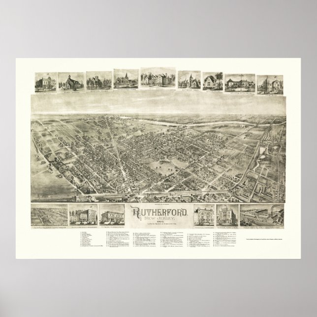 Poster Rutherford, NJ Panoramic Map - 1904 (Devant)