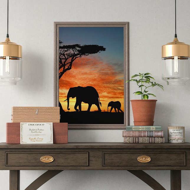 Poster Safari Afrique Sunset Elephant Silhouette Art (Créateur téléchargé)