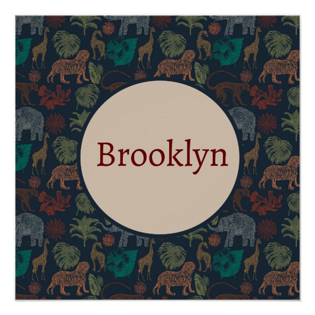 Poster Safari de jungle Vintage personnalisée (Devant)