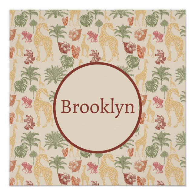 Poster Safari Giraffe & Palm Feuille Nursery (Devant)