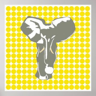 Poster Safari Jaune Doré Dot avec Eléphant Pop Art