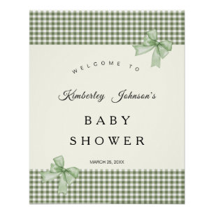 Poster Sage Green En vichy Baby shower Invitation et vach