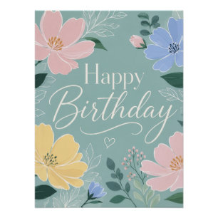 Poster Sage vert Fleur sauvage aquarelle pour anniversair