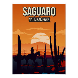 Poster Saguaro National Park Sunset Nature Landscape Trav